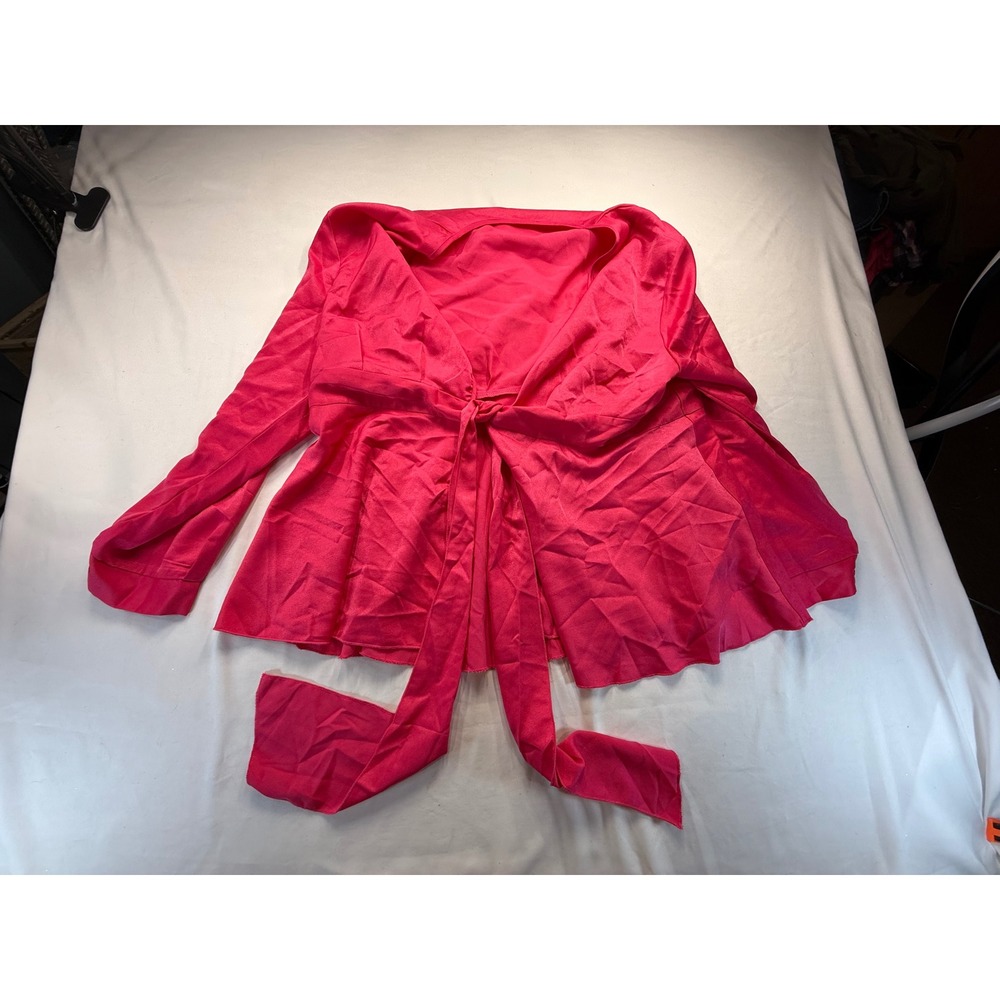 Shein Curve Women 3XL Hot Pink Tie Front Blouse Long Sleeve V-Neck Peplum Top